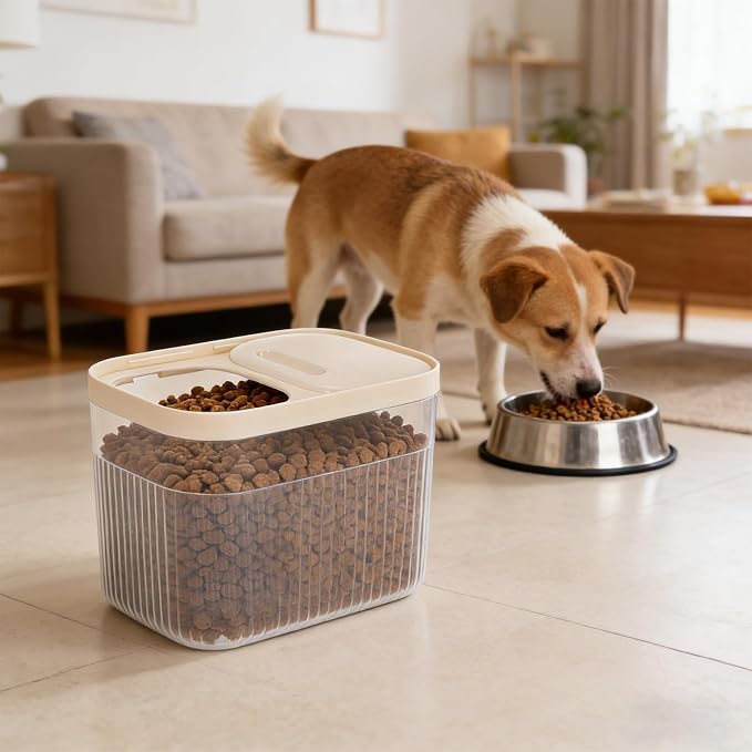 CIEOVO 2 Pack Airtight Dog Food Storage Container, Clear Pet Dog Food Storage Bin with Measuring Scoops for Rice Grain Pet Dog Cat Bird Dog Treat Storage Food Fresh