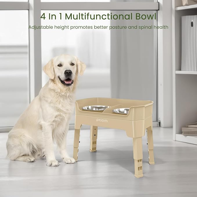 3-in-1 Elevated Dog Bowls with Adjustable Stand, Slow Feeder & 2x56oz Bowls