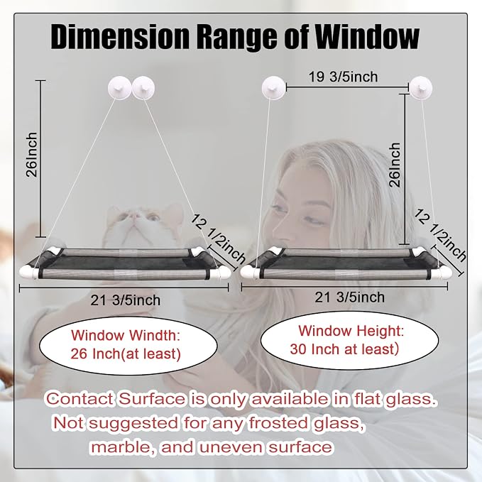 Cat Window Perch, Cat Hammock w/Fleece Blanket, Screw Suction Cups, Grey | Window Bed Holds 2 Large Cats, Sturdy Resting Seat Indoor with One Extra Suction Cup