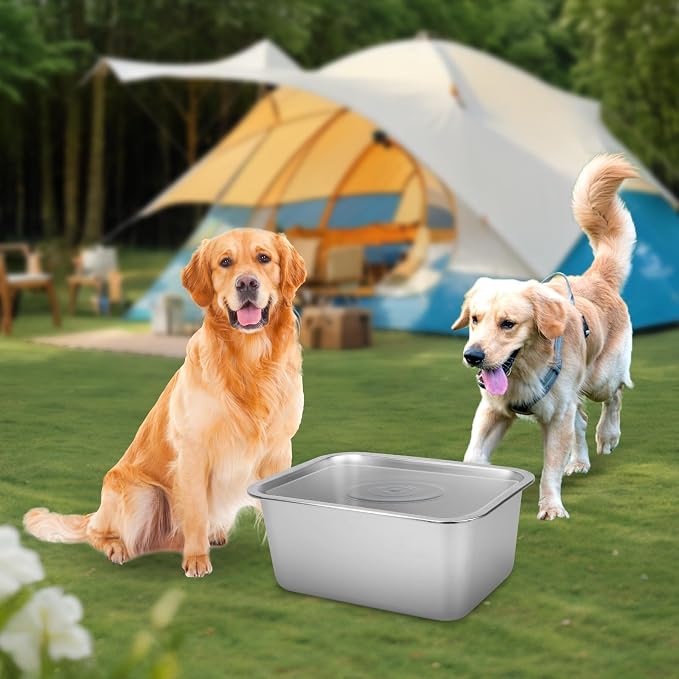 YUEPET 2 Gallons Stainless Steel Dog Water Bowls, Extra Large Metal Dog Food and Water Bowls Large Capacity Pet Water Bowls for Indoor and Outdoor Extra Large Dogs