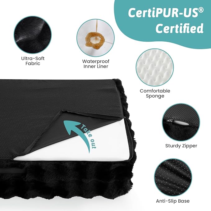 COZY KISS Orthopedic Dog Bed for Extra Large Dog 44x32 inch, XL Faux Fur Pet Sofa, Bolster Foam Bed with Sides, Non-Slip and Egg-Crate Big Dog Couch Bed with Washable Removable Cover, Black