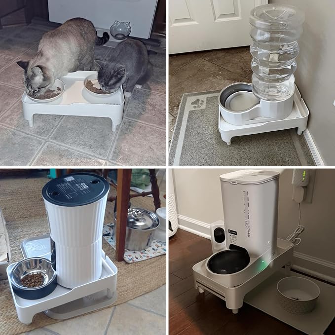 YOUEON Raised Pet Feeder Stand for Cats and Dogs Neck Health, Adjustable Height Elevated Shelf Suitable for 90% Automatic Pet Feeder & Water Dispenser, with Drawer to Stock Pet Snacks, Canned Food