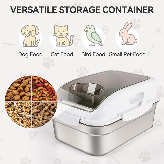 ALL FOR PAWS 304 Stainless Steel Dog Food Container, Cat Food Storage Container with Scoop, Airtight Metal Pet Food Storage Bin to Keep Food Fresh, Mouse Proof Small Storage Bin Fits Up To 11 Lbs