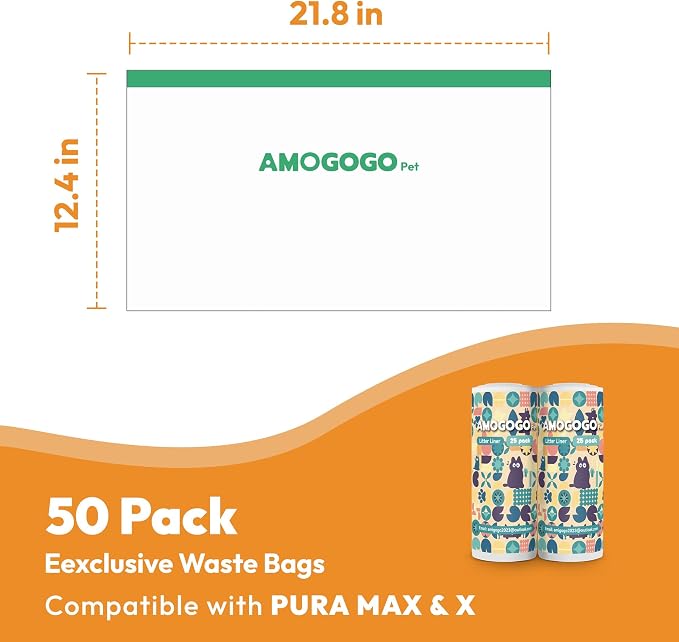 50 Pack Litter Box Liner Bags, Compatible with Petkit Pura Max & X, Self-Cleaning Cat Litter Box Replacement Waste Bags, Drawstring Leak-proof Cat Litter Box Trash Bags