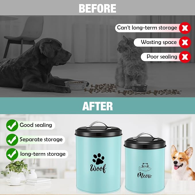 Honeydak 2 Pack Dog and Cat Treat Container Airtight Metal Pet Food Jar with Lid Cookie Container Gifts for Cat Dog Lovers for Farmhouse Housewarming Kitchen Counter Treat Jar Food Storage for Pet