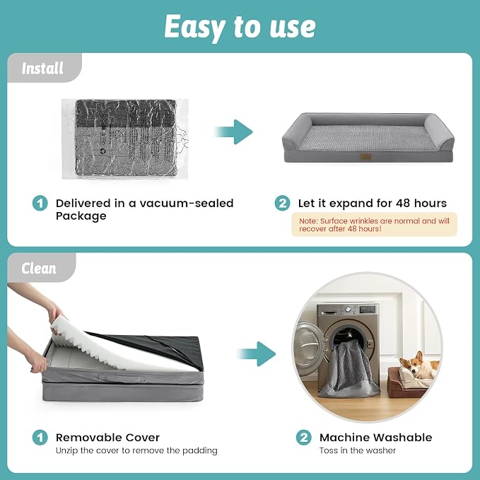 COZY KISS Orthopedic Dog Bed for Medium Small Size Dogs, Bolster Pet Couch with Waterproof Lining, Egg Crate Foam Sofa for Pets Up to 30 lbs, U-Shaped, 30x20x6.5 inch, Grey