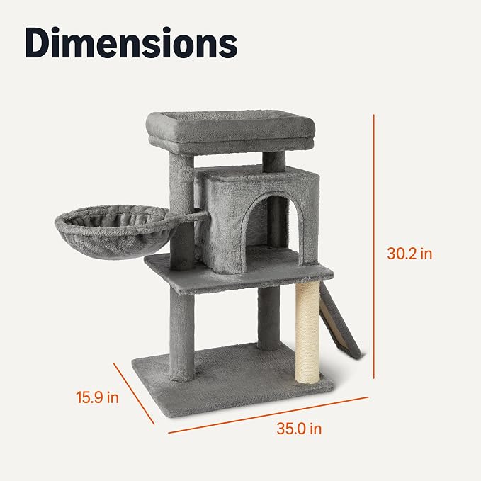 Amazon Basics Indoor Cat & Kittens Multi-Level Climbing Activity Tower with Scratching Posts, 2 Condos, FSC Certified, M - 30"(76.2cm) H, Grey