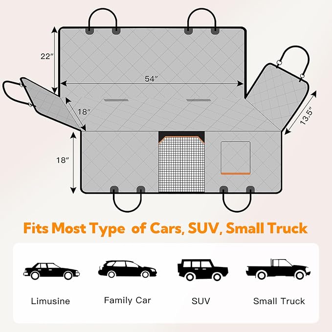 Kytely Dog Car Seat Cover for Back Seat,600D Heavy Duty Dog Hammock for Car with Side Flap,100% Waterproof Pet Backseat Cover, Anti-Scratch Nonslip Pet Seat Protector for Cars Trucks and SUV