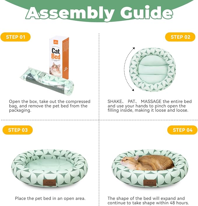 Zerbuger Cat Bed, 20In Dog Beds for Small Dogs, Calming Cat & Dog Beds for Indoor Pets, Pet Beds Comfortable Donut Round Ultra Soft (Green Pattern, 20.0" L x 20.0" W x 6.5" Th)