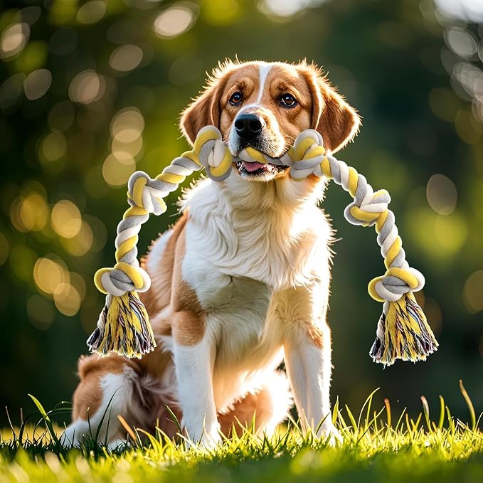 Norvy XXL 6-Knot Dog Rope Toy for Large Dogs Aggressive Chewers 40in Long Heavy Duty Rope Toy Almost Durable Dog Tug Toy Puppy Cotton