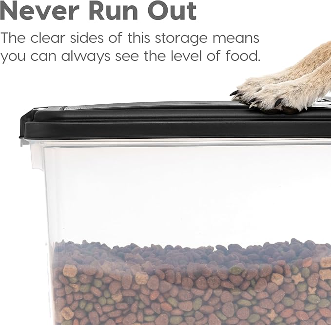 IRIS USA Airtight Pet Food Storage Container with Wheels, Black, 30 lb Capacity - BPA-Free Clear Plastic Bin with Snap-Lid Seal to Keep Kibble, Pellets or Seeds Fresh for Dogs, Cats and Birds