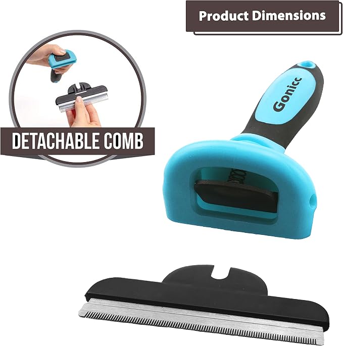 Gonicc PDT- 1001 Professional Pet De Shedding comb Tool Blue | Effectively Reduces Shedding by Up to 95%, Ideal for Short, Medium, Long Hair, Ergonomic Non-Slip Handles, Durable And Stable