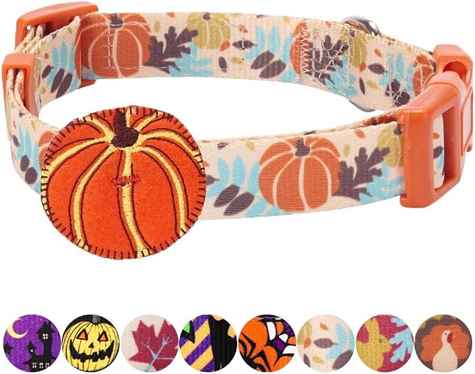 Blueberry Pet 8 Patterns Thanksgiving Fall Harvest Festival Pumpkin Designer Adjustable Dog Collar with Decoration, Large, Neck 18"-26"