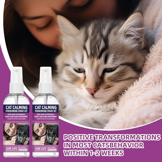 Cat Calming Pheromone Spray Kit Feline Calm Pheromones Vet Recommended Drug-Free Anxiety Relief for Multi-Cat Homes,Stops Scratching & Urine Marking,60-Day (120ML)