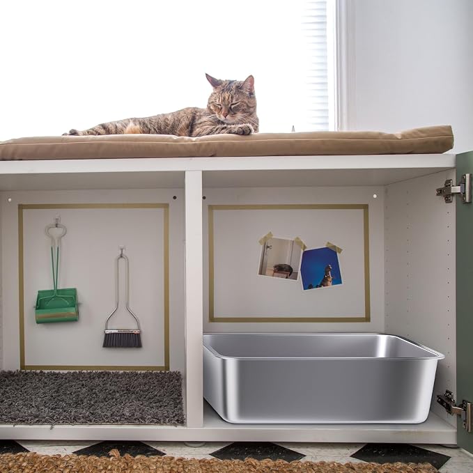 Stainless Steel Cat Litter Box, 20"x14"x6"(Height) Large Metal Litter Box, Easy to Clean, Non Stick No Smell Litterbox for Cats/Kitty