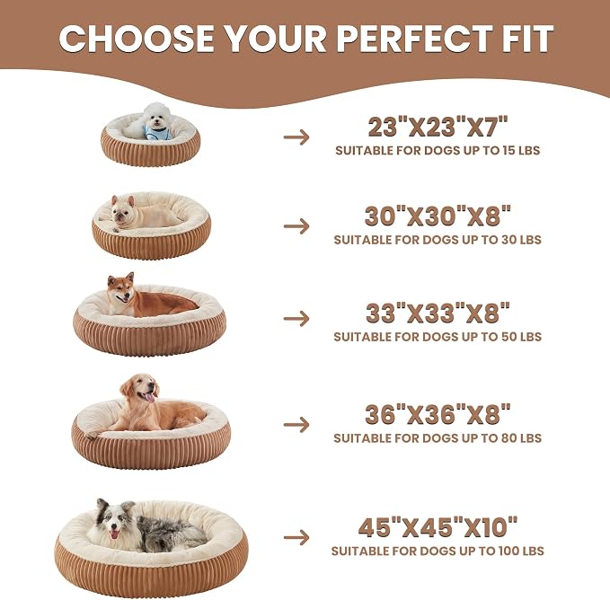 30 inches Donut Dog Bed for Medium Dogs,Calming Round Pet Bed with Removable Cover,Washable Milk Plush Faux Fur, Fits Pets up to 30 lbs(Mocha,Medium)