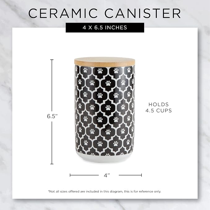 Bone Dry Paw & Patch Ceramic Pet Collection, Treat Canister, 4x6.5, Black,Treat Canister, 4x6.5,5742