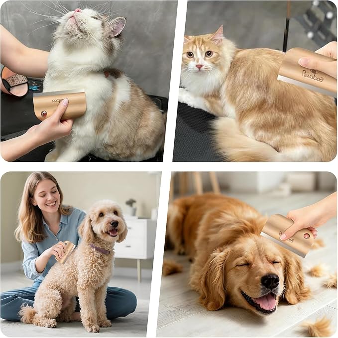 Pawaboo Deshedding Brush for Dogs & Cats, Dog Hair Removal Comb | Grooming Shedding Brush with Ergonomic Gripping for Short Hair Dogs and Cats, Hangable Pet Cleaning Comb Supplies, 5.1 Inch