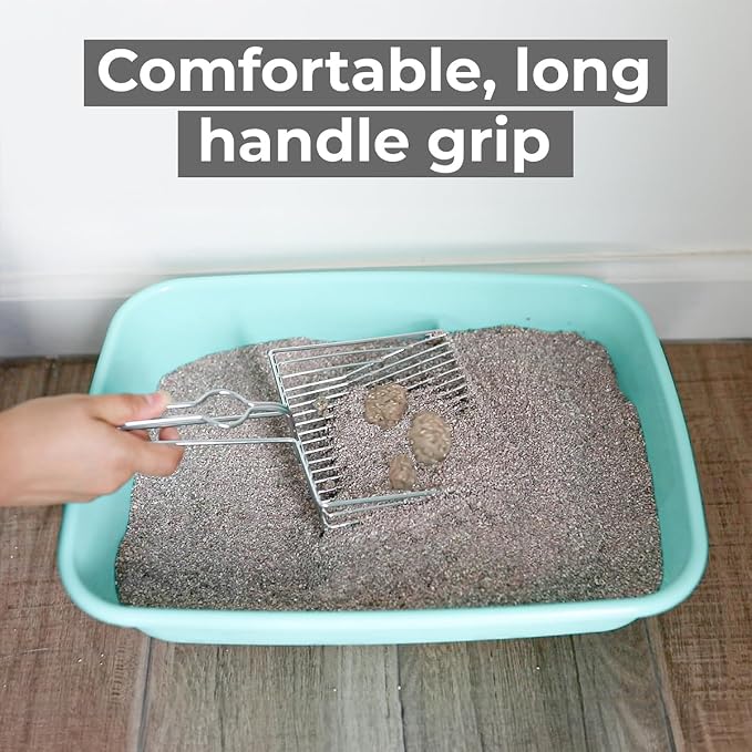 Cat Litter Scoop - Extra Large Heavy Duty Metal Kitty Litter Scoop, Premium Stainless Steel Cat Poop Scooper, Durable Sifting Shovel with Long Handle for Easy Cleanup, Best cat scooper for litter box