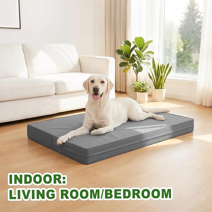 Vonabem Outdoor Waterproof Dog Bed Washable, Extra Large XL Pet beds 44 inch,Wipeable Leather Anti-Slip Kennel Pads with Removable Cover Reversible, 44"x32" Grey