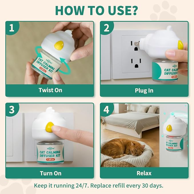 60-Day Cat Calming Diffuser with Pheromones – Cat Pheromone Diffuser for Cats, Helps Reduce Stress, Anxiety, Scratching & Urine Marking – 3-in-1 Calming Diffuser Set with 2 Refills