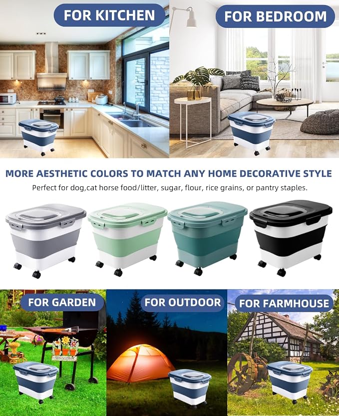 20-23 Lbs Dog Food Storage Container,Collapsible Dog Food Container | Pet Food Storage Containers with Attachable Casters and Scoop,Small Container,Keep Dry Food Fresh,Easy to Move with Wheels