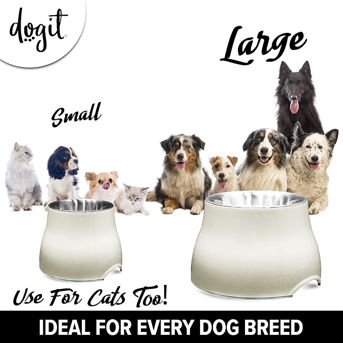 Dogit Elevated Dog Bowl for Large Dogs, White | Stainless Steel Dog Food and Water Bowl