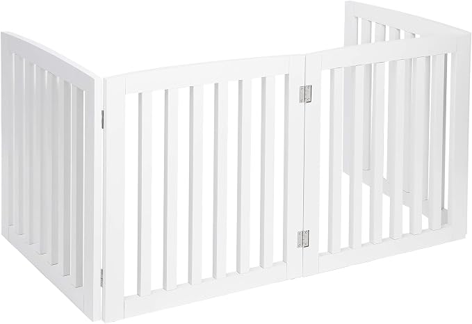 ZENY 24 Inch Pet Dog Gate, Foldable Freestanding Dog Door 4 Panel, White Wooden Z Shape Step Over Pet Fence for Entryway, Stairs, Doorway, White