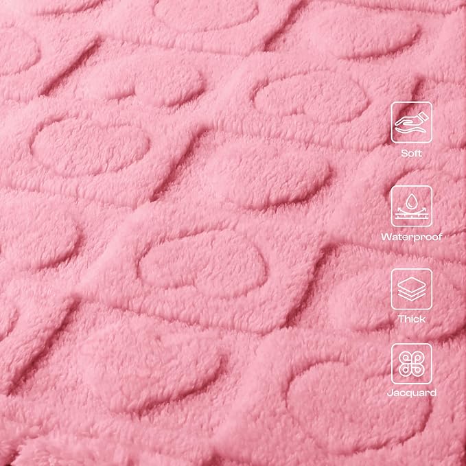 Luciphia Valentines Day Waterproof Blanket for Medium Large Dogs Washable Bed Couch Protector Soft Fluffy 3D Heart Jacquard Pet Blanket with Sherpa Fleece Cozy Calming Throw Blankets, Pink 65x57 inch