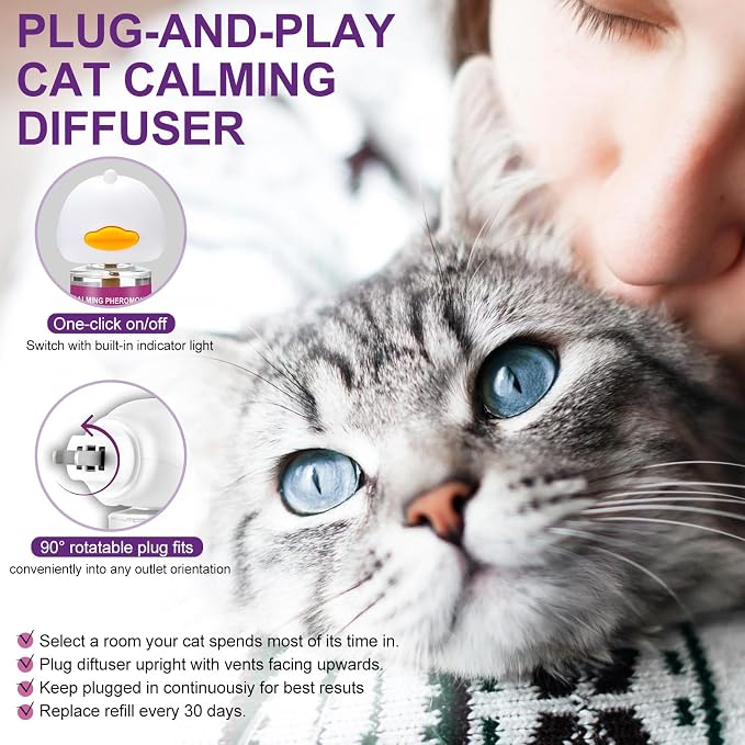 Cheerdog Cat Pheromones Calming Diffuser Relieve Anxiety Stress Cat Calming Diffuser Comfort for Cats 3 Refills, Reduce Fighting and Scratching Calm Relaxing Fits All Cats (2)