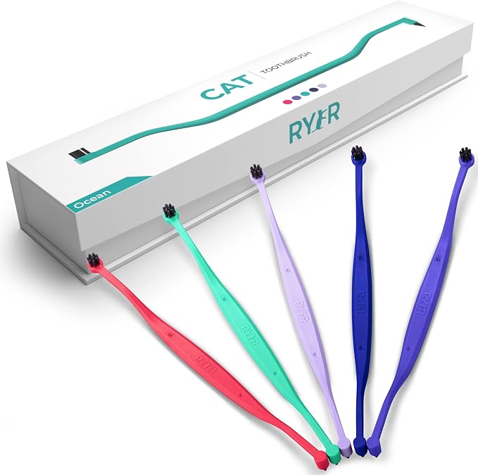 RYERCAT Ocean Dual Sided Cat Toothbrush - Only 8mm Wide to fit into Cat's Mouth - Cat Dental Supplies