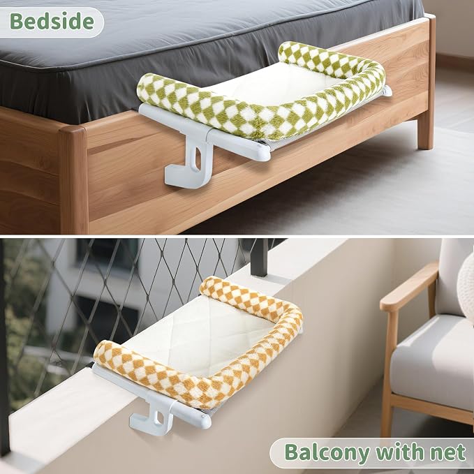 Sunhoo Cat Window Perch Hammock Sturdy Windowsill Bed Seat for Large Cats No Drilling No Suction Adjustable Kitty Shelf with Washable Cover Easy Assembly Holds up to 40 lbs 24.8 * 15 in (Brown, L)