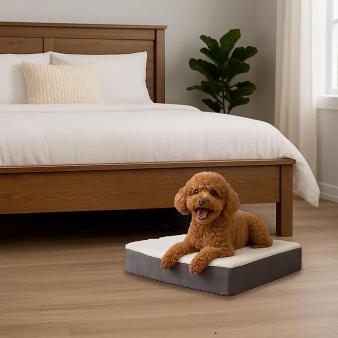 Orthopedic Dog Bed - 2-Layer Memory Foam Crate Mat with Machine Washable Sherpa Cover - 20x15 Pet Bed for Small Dogs Up to 20lbs by PETMAKER (Gray)