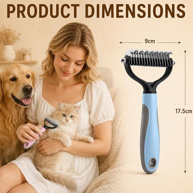 Pet Knotter for Dogs/Cats, Double Sided Pet Grooming Brush,Undercoat Rake Pets Brush for Long Hair Professional Deshedding Tool, Pets Hair Remover Shedding (Blue+Pink)