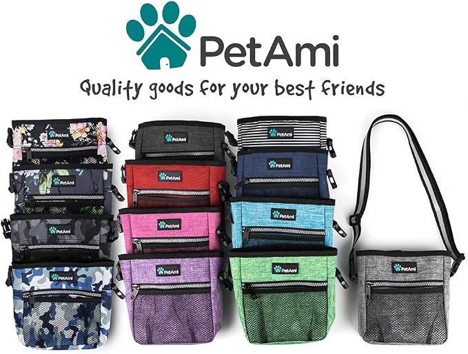 PetAmi Dog Treat Pouch, Pet Treat Pouch for Training, Dog Walking Bag Holder for Kibbles, Pet Food Toy, Dog Trainer Essentials Supplies, Poop Bag Dispenser, 3 Ways to Wear (Camo Blue)