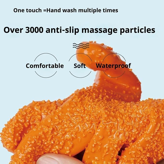 YOFANG Pet Grooming Gloves for Washing Dogs & Cats, 27.6" Extra Long Waterproof Rubber Bath Gloves, Anti-Bite Anti-Scratch Hair Removal Cat Bath Glove with Soft 3500+ Particles, Orange/Green