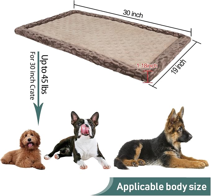 30 Inch Dog Crate Bed Mat Memory Foam Kennel Pad for Dog Cages Washable | Indoor Small Flat Thin Doggy Beds Anti Slip Brown Puppy Sleeping Cushion Mat