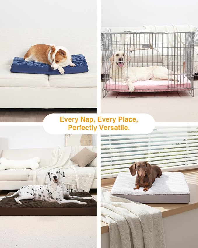 KSIIA Orthopedic Dog Bed for Large Dogs with Waterproof Lining, Grey, 36x27 | Deluxe Soft Plush Dog Crate Bed, Washable Pet Mat with Removable Cover & Egg Crate Foam for Large Dogs Sleeping & Relaxing