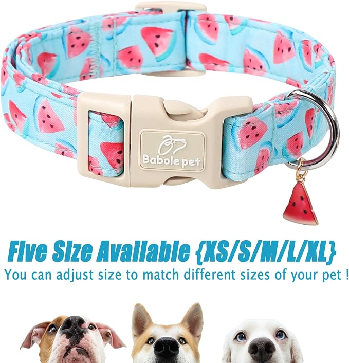 Adjustable Summer Dog Collar, Cute Watermelon Dog Collars for Large Dogs, Lightweight Quick-Release Buckle Collar for Boy&Girl Dogs L