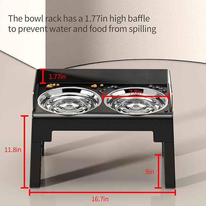Elevated Dog Bowls for Medium and Large Dogs, Spill Proof Tiltable Dog Feeder with 2 Stainless Steel Bowls, 6 Height Adjustable Raised Dog Bowl Stand
