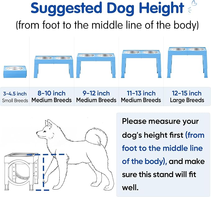 XIAZ Elevated Dog Bowls Large Breed Raised Dogs Bowl Stand Large/Medium Sized Dog Stainless Steel Food Water Bowl Stands 5 Heights Adjustable 9/11/12/15in Pet Feeder Dish Station