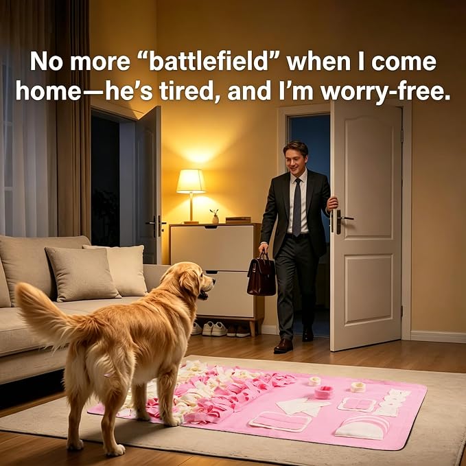 Snuffle Mat for Dogs: Slow Food Interactive Experience - 7 Enrichment Foraging Games for Large Dog Owners Needing to Burn Pet Energy - Washable 1000 Times - 22x38 inch - Pink