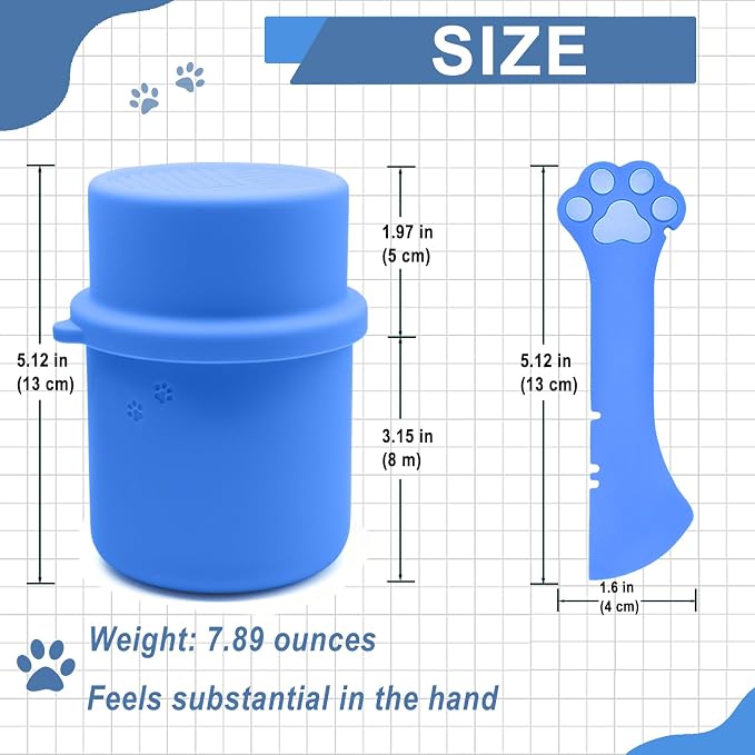 Original Canned Dog Food Storage Container & One Can Spoon | Silicone Can Cover Pet Food Sealer & Cute Paw Shape Opener Spatula | BPA Free, Airtight, Dishwasher & Freezer Safe (Blue+Pink)