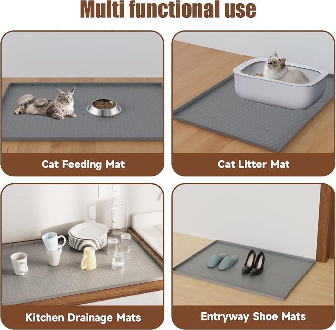 Cat Litter Mat, 34" X 22" Large Silicone Mat Kitty Litter Trapping Mat | Waterproof Silicone Pad, Soft on Kitty Paws, Urine-Proof, Easy to Clean, Non-Slip Floor Protector for Floor