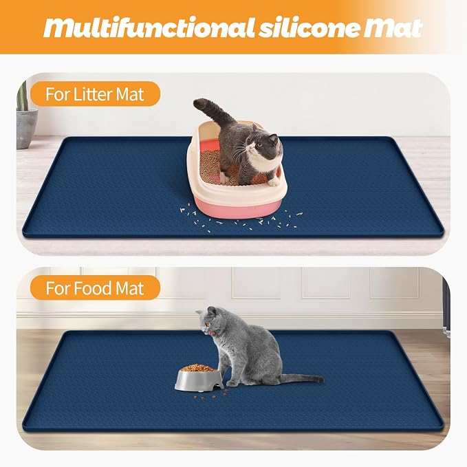 Cat Litter Mat for Litter Box 51"x25.6" Extra Large Silicone Mat, Blue | Waterproof Non-Slip Litter Box Mat with Raised Edges, Cat Litter Trapping Mat for Pet, Cat Litter Rug for Floor