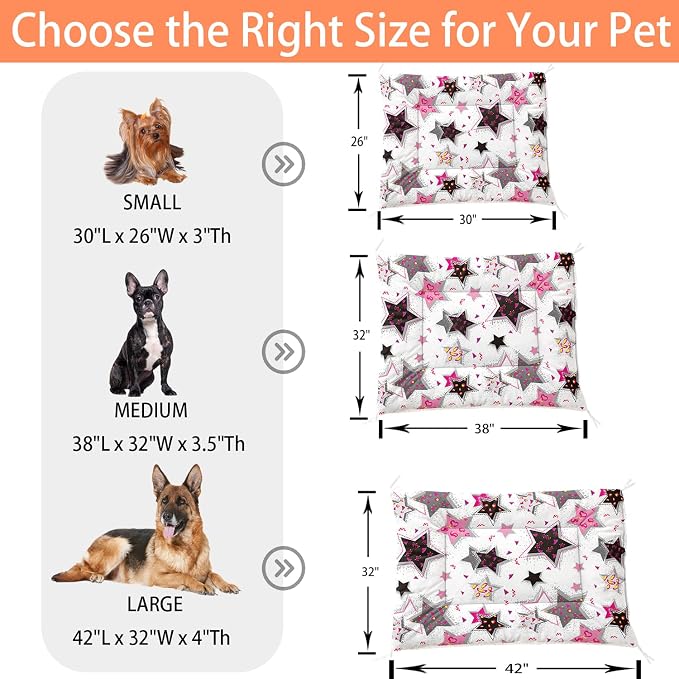 HOSIMA Star Pattern Pet Bed Mat,Fuzzy Washable Pet Crate Pad,Soft Cozy Dog Sleeping Mat,Plush Pad Suitable for Large Fluffy Dog Bed,42L*32W Inch,White.