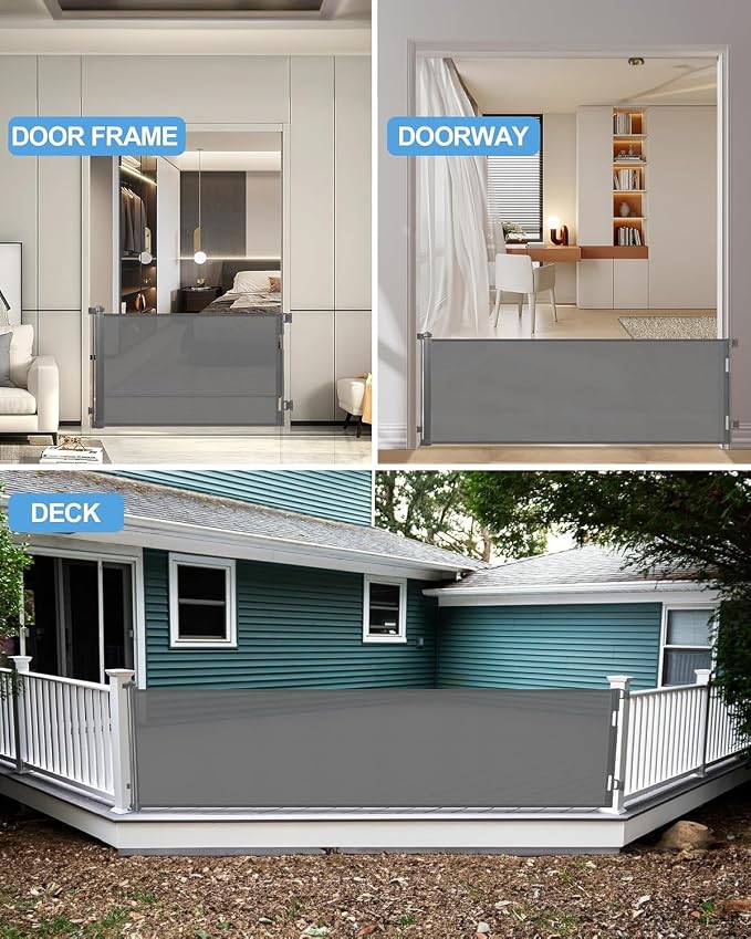 Veraste Retractable Baby Gate,Mesh Baby Extra Wide Gate,Extra Long Dog Gate,33" Tall,Large Extends up to 165" Wide,Child Safety Extra Large Gate for Doorways, Stairs, Indoor/Outdoor(Grey,33"x165")