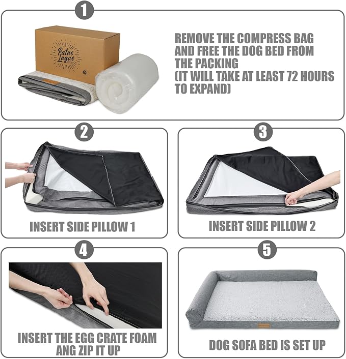 Patas Lague Orthopedic Medium Dog Bed Washable Pet Sofa Bed 30''X20''Brown | 2-Sided Bolster Egg-Crate Foam Dog Couch Medium Size Dogs, Waterproof Removable Washable Cover, Nonskid Bottom Pet Crate Mat