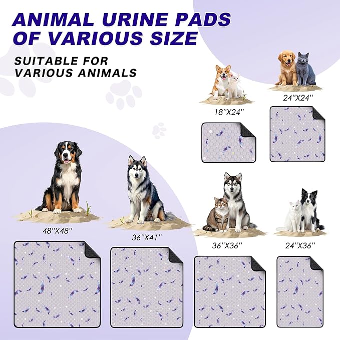 Washable Dog Pee Pads, Non-Slip Waterproof, 65 x 48 in, 1 Pack, Feather | Super absorbent, waterproof and non-slip; washable, reusable dog pads for crates, playpens, floors, furniture and travel