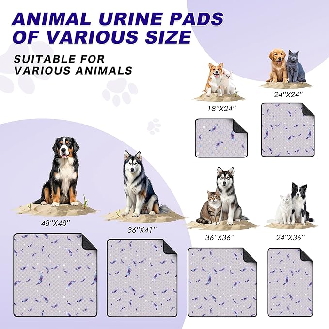 Washable Dog Pee Pads, Non-Slip Waterproof, 36 x 41 in, 2 Pack, Feather | Super absorbent, waterproof and non-slip; washable, reusable dog pads for crates, playpens, floors, furniture and travel